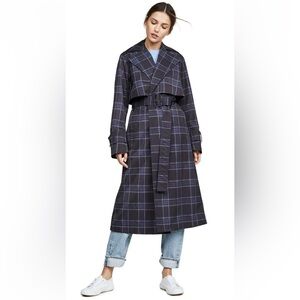 VINCE PLAID TRENCH COAT MAXI with Storm Flap